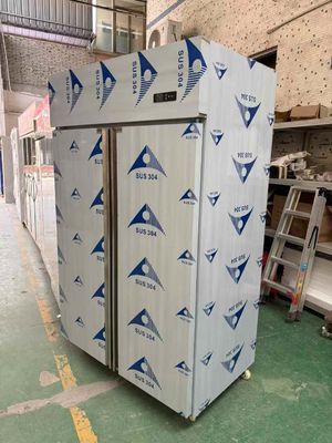 kualitas  Commercial 2 Doors Upright Chiller Stainless Steel 304 Kitchen Fridge pabrik