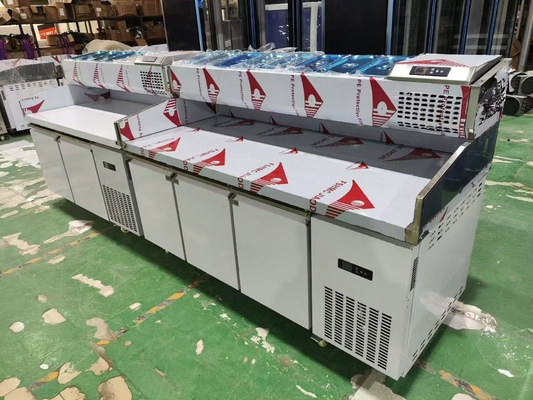 1.8M Salad Meja Kerja 3 Pintu Undercounter Pizza Prep Table Dingin dengan tampilan atas