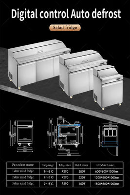 American Type Salad Counter Table Sandwich komersial / kulkas salad Peralatan dapur stainless steel