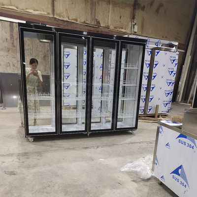 2500L Reach In Cooler 4 Glass Door Kulkas Untuk Toko Serba Ada