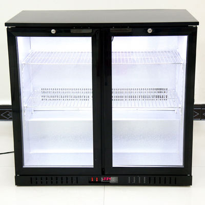 208L Fan Cooling Double Glass Door Back Bar Cooler Dengan Warna Hitam
