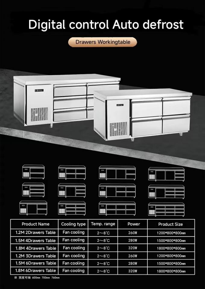 Commercial Counter Table Chest of 6 Drawer Peralatan dapur pendingin stainless steel 3